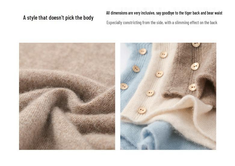 Cashmere Turtleneck Button-Up Sweater - Women's 2026 Autumn/Winter Loose Slimming Warm Base Layer