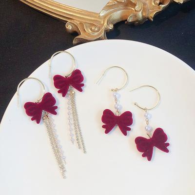 Weihnachten Rote Schleife Tropfenohrring Für Frauen Temperament Herz Masse Schleife Weihnachten Ohrring Mädchen Neujahr Festival Schmuck