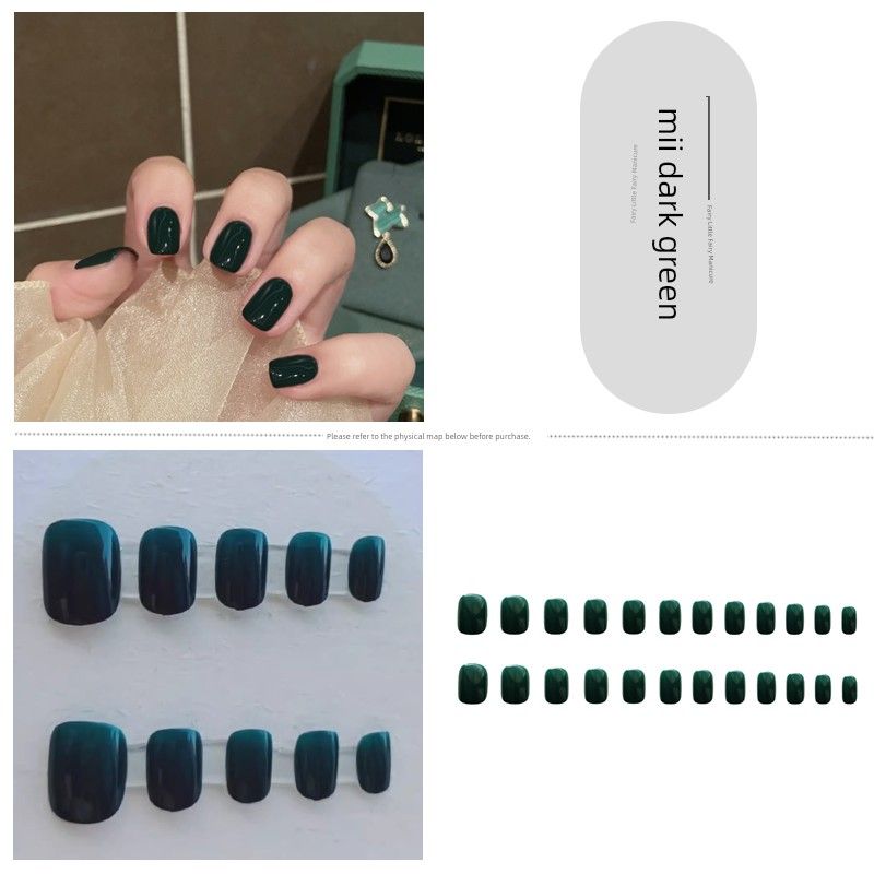 

Серые бобы Зеленый кончик искусственного ногтя Мини короткий Квадратный круглый Белый Готовый продукт Мода Минимализм Однотонный Носимая броня Наклейки для ногтей 173-mini dark green
