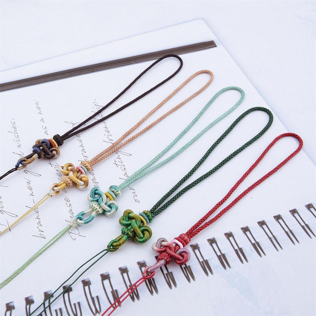Handwoven Mobile Phone Lanyard & Keychain Charm with Wenchang Knot, Double Link Knot, USB Drive Ornament & Anti-lost Rope