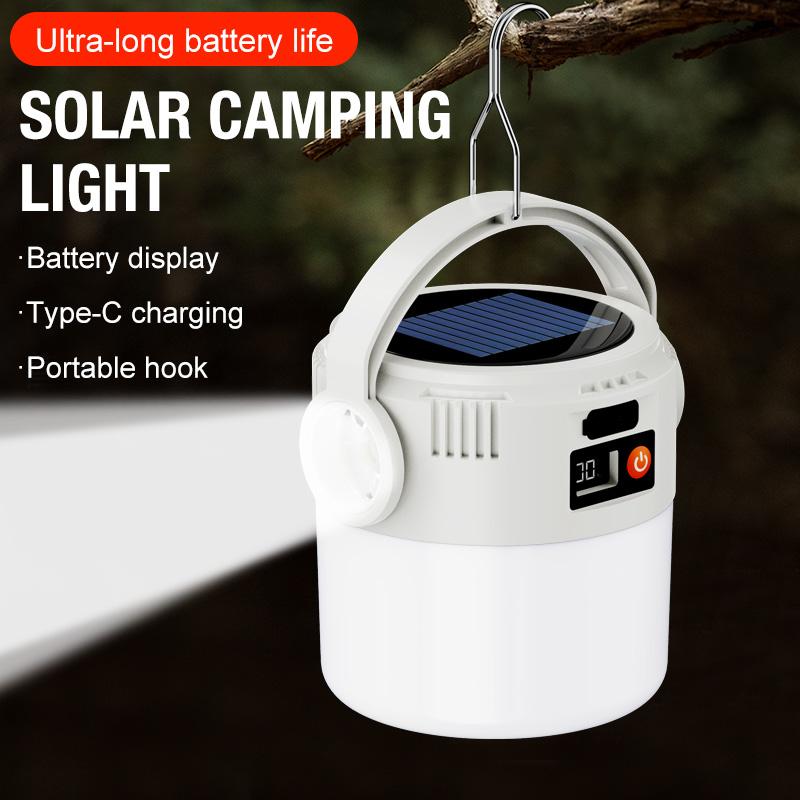Lampă de Camping Solară Reîncărcabilă, Lanternă Portabilă cu LED Solar, Impermeabilă, pentru Exterior, Noapte, Lanternă, BBQ, Agățat, Lampă de Urgență