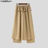 INCERUN Men Spring High Waist Back Ruffled Layers Solid Color Casual Long Straight Pants