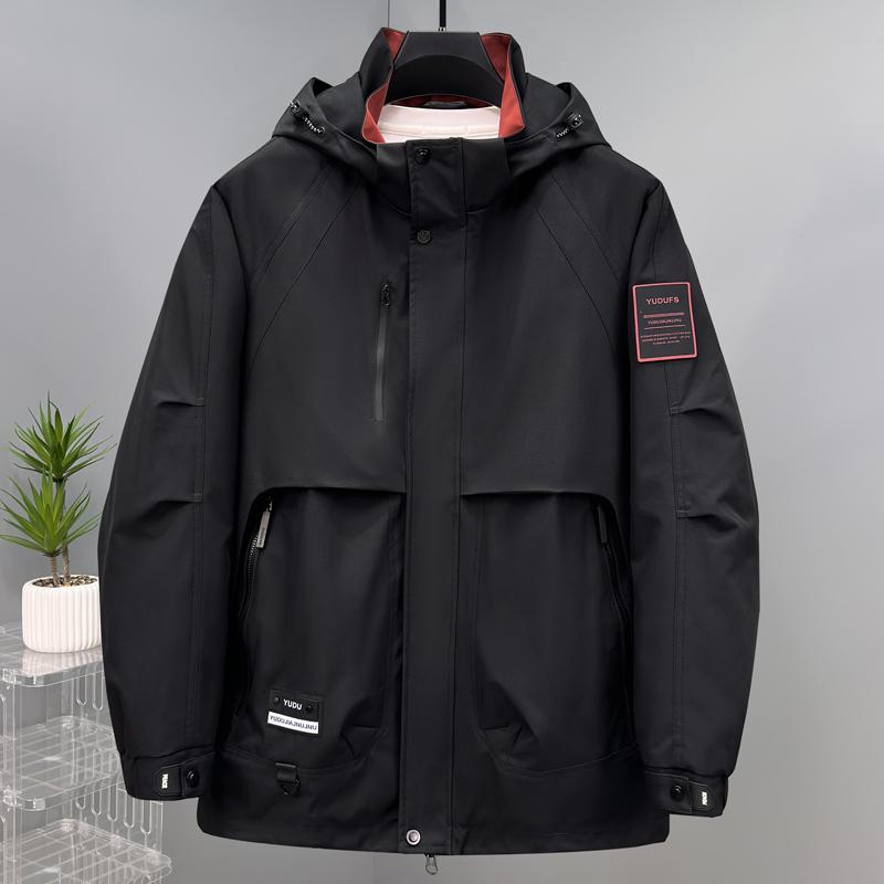 

Мужской водонепроницаемый тренч большого размера 5XL-11XL на осень, ветровка, повседневная куртка оверсайз, с капюшоном 11XL чёрный