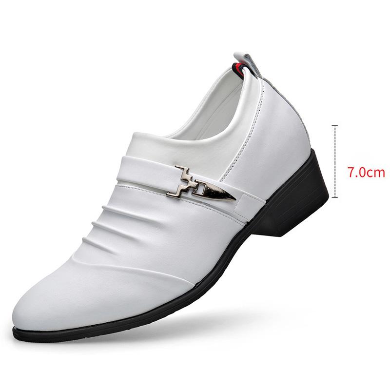 Fashion Men's Business Genuine Leather White Shoes Mens Dress Shoes Luxury Shoes Men Designers Wedding Shoes for Men 7CM Increasing