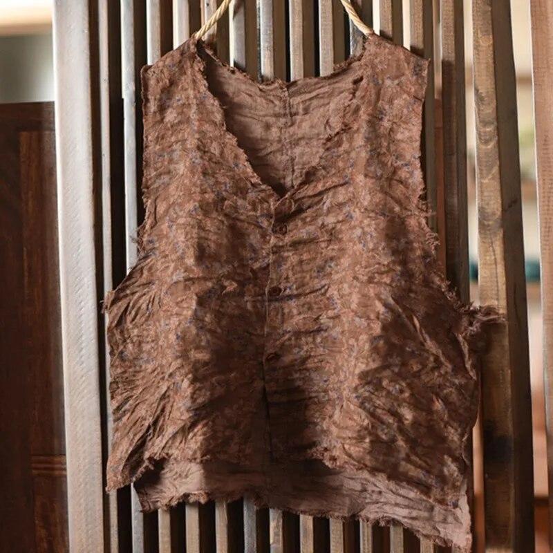 Johnature Damen Tank Tops mit Vintage-Print und Blumenmuster und Knopfleiste, V-Ausschnitt, Sommer-Tops im chinesischen Stil