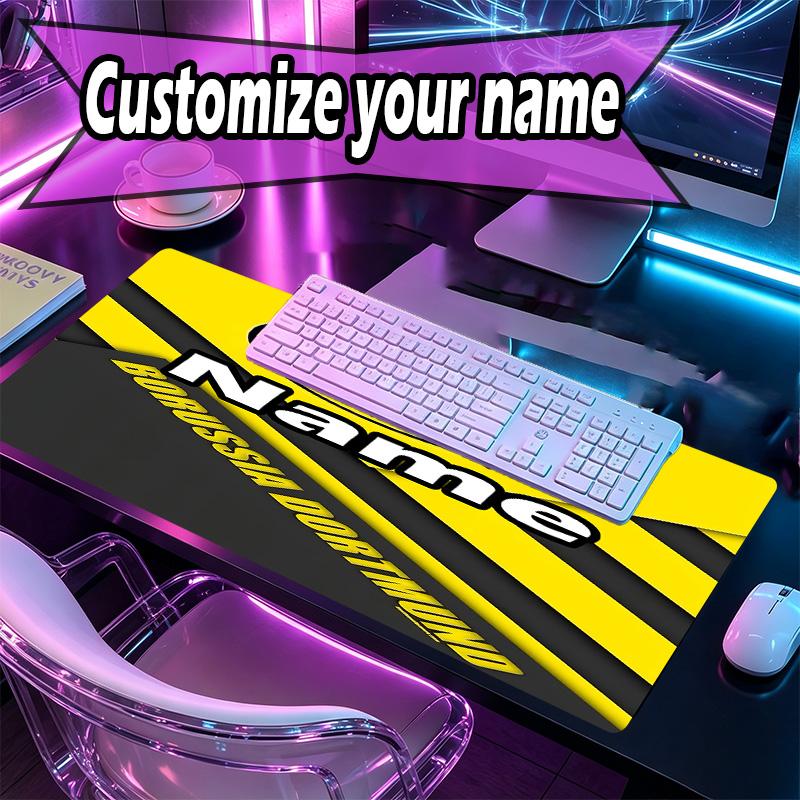 Custom Name Personalized Borussia Dortmund Pattern Mousepad, Laptop PC Desk Mat, Decorative Desk Mat for Home Keyboard Pad Gift