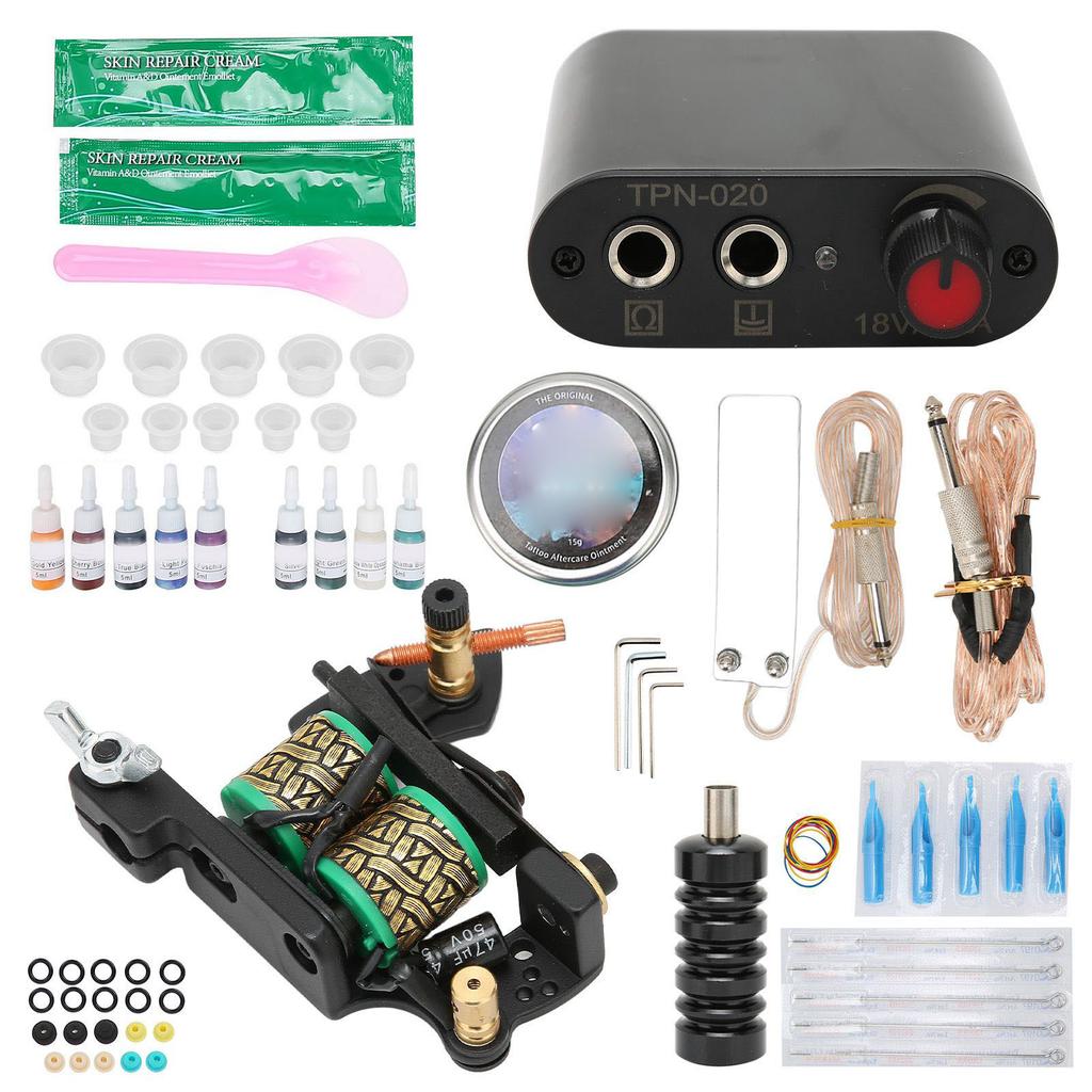 Complete Tattoo Kit Professional Tattoo Starter Kit Coil Machine 10 Ink Grommet Tattoo Supplies for