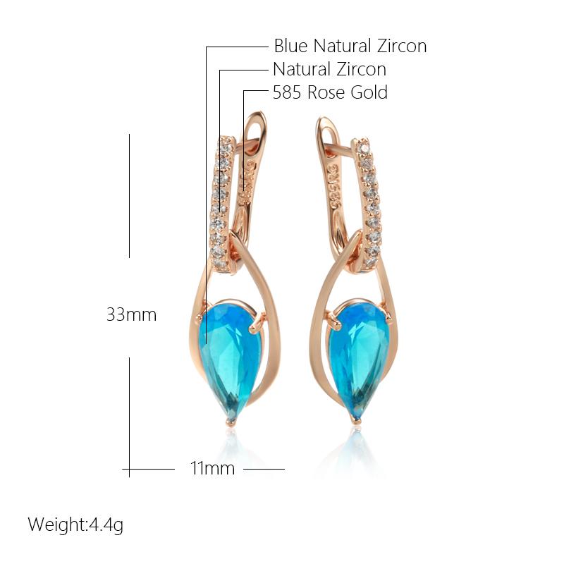 Luxuriöse blaue natürliche Zirkon lange Hängeohrringe für Damen Mode Roségold Wassertropfen Accessoires Hochzeit Alltagsschmuck
