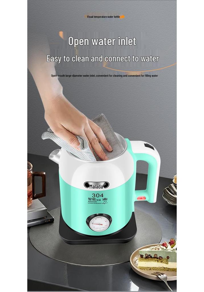 Smart 304 Stainless Steel Electric Kettle with Real-Time Temperature Display, Large Capacity, Safe for Infants and Pregnant Women.