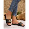 Women's Shoes, Fashionable Slippers for Ladies, Solid-colored Metal Decorations, Square-toed Flat Shoes, Comfortable Solid-colored Simple Slippers