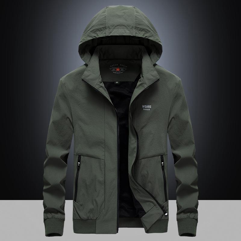 Spring and Autumn New Men's Outdoor Solid Color Elastic Jacket, Middle-aged Large Size Casual Hooded Jacket