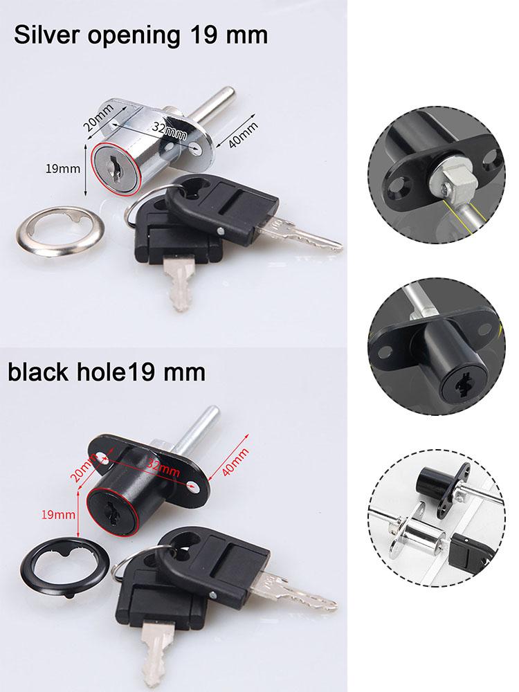 16/19mm Furniture Desk Draw Pedestal Lock Office Home Filing Cabinet Lock 2 Keys Fixed Locks Furniture Hardware Door Hasps