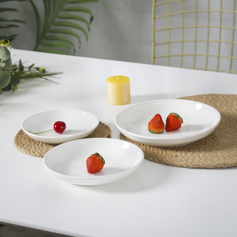 Set of 4 Ceramic Plates: Dinner, Rice, Soup, Deep, and Round Microwaveable Bone China Tableware.