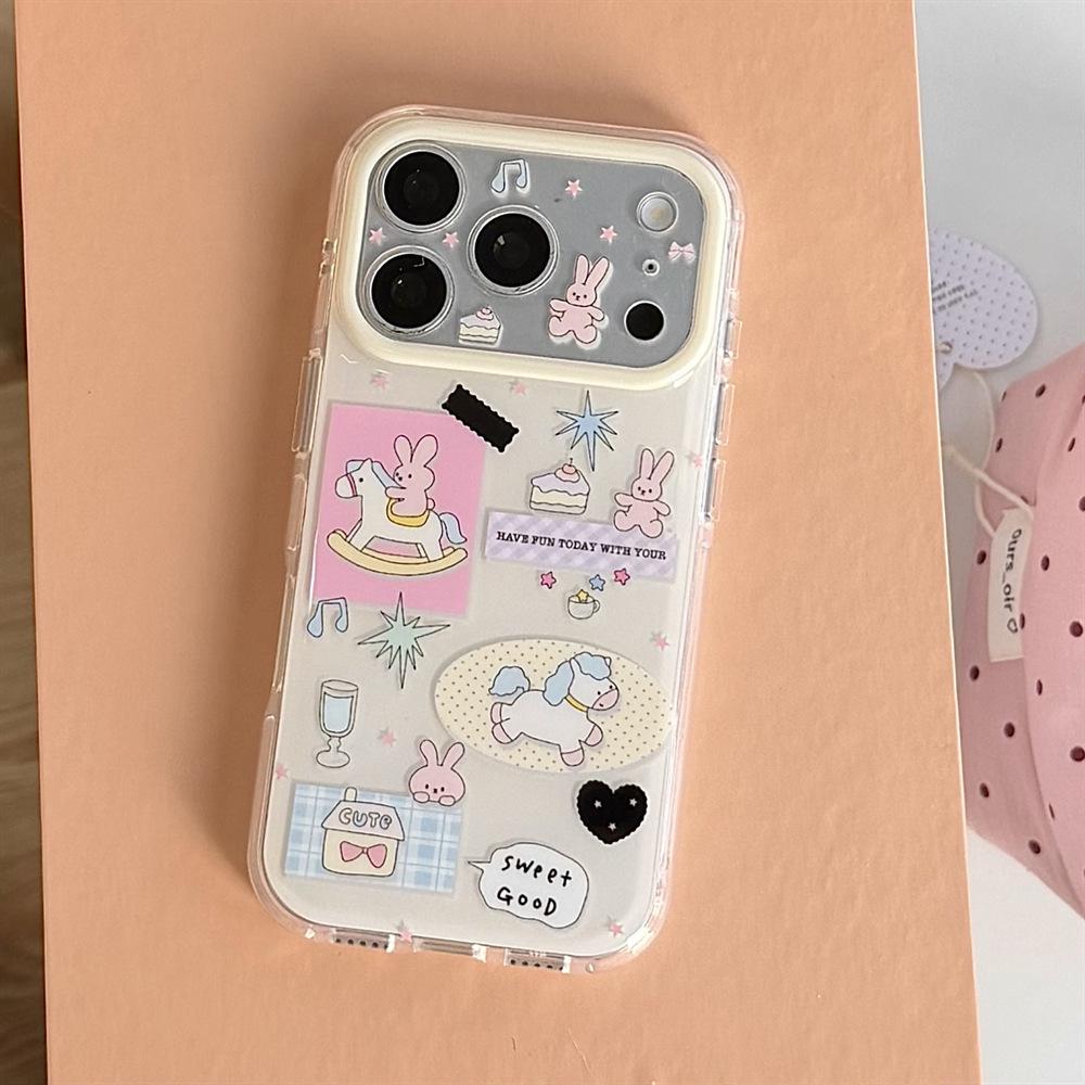 Cartoon Double Layer Rabbit Pony iPhone 15/16/17 Pro Max Anti-Drop Case