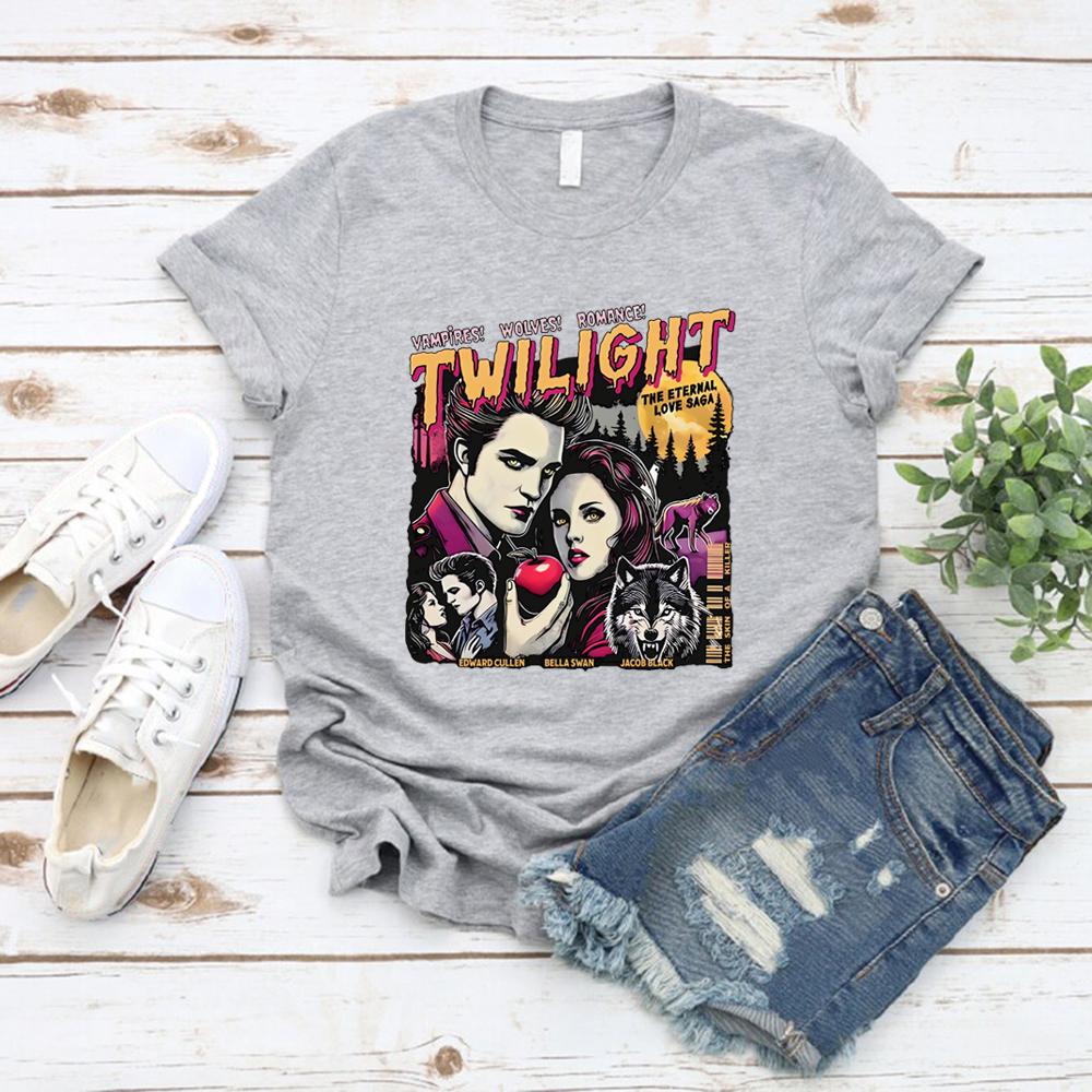 Vintage Koszulka Zmierzch Koszulka dla Fanów Zmierzchu Hołd Koszulki Retro Unisex Krótki Rękaw Koszulka z Wampirami Top Prezent dla Miłośnika Książek