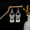 Peacock Tassel Earrings with Hollow Leaf Design in Retro Ethnic Style Imitation Silver for Women
