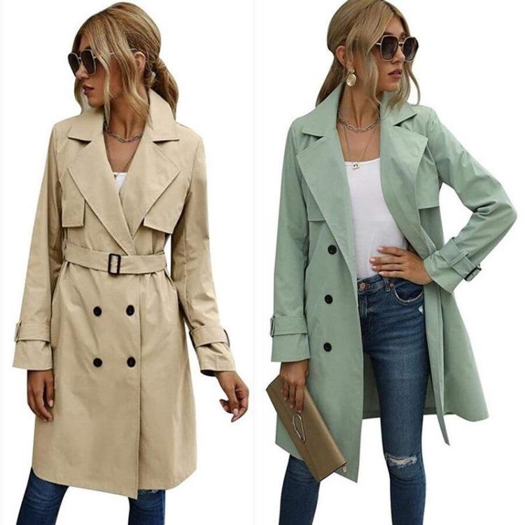 Korean Style Women's Trench Coat Double Breasted Long Duster Coat with Belt Winter Windbreaker for Ladies