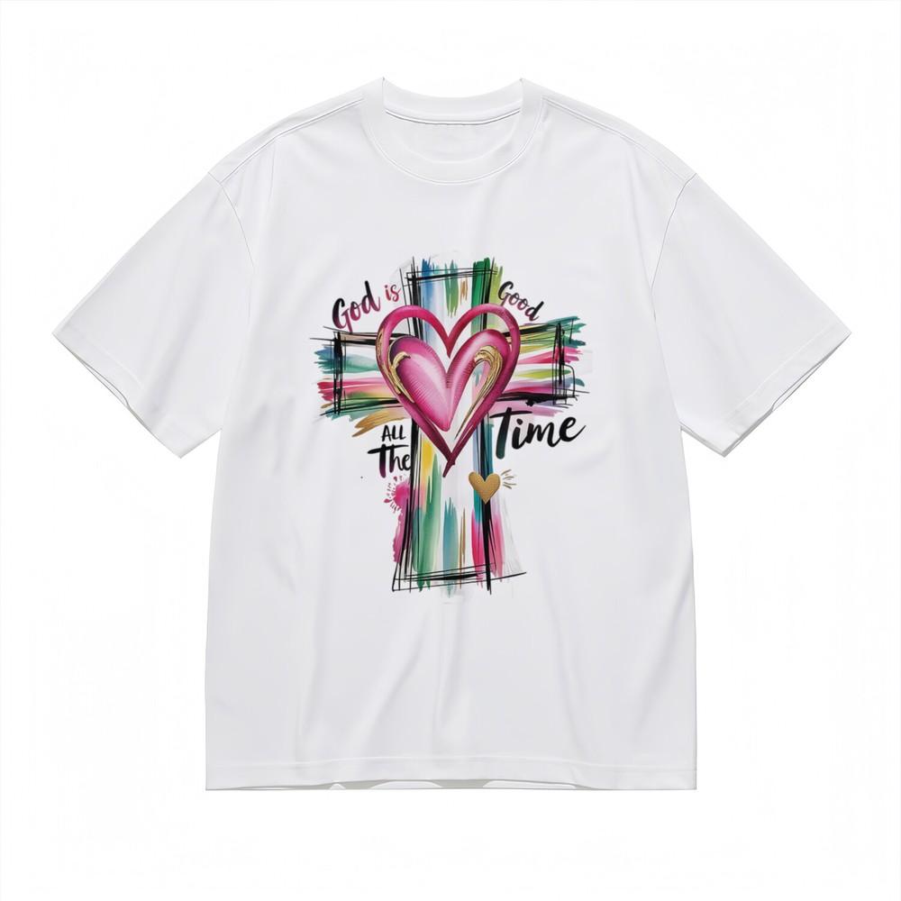 

Women s Fashion Soft Breathable Classic T-Shirt Religious Cross Heart Tee 4XL