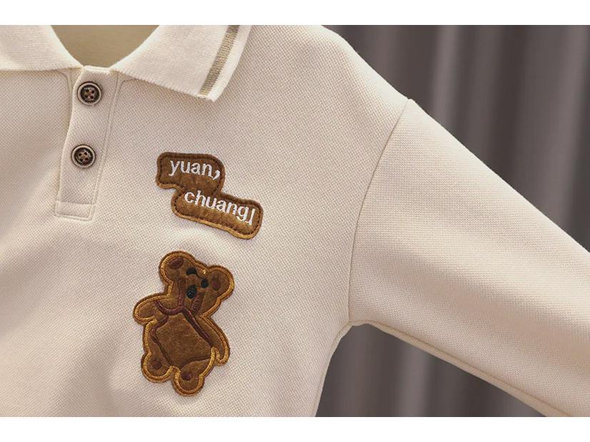 Boys' Stylish Two-Piece Autumn Cartoon Sweater Set with Lapel - Solid Color Long-Sleeve Casual Outfit for Kids