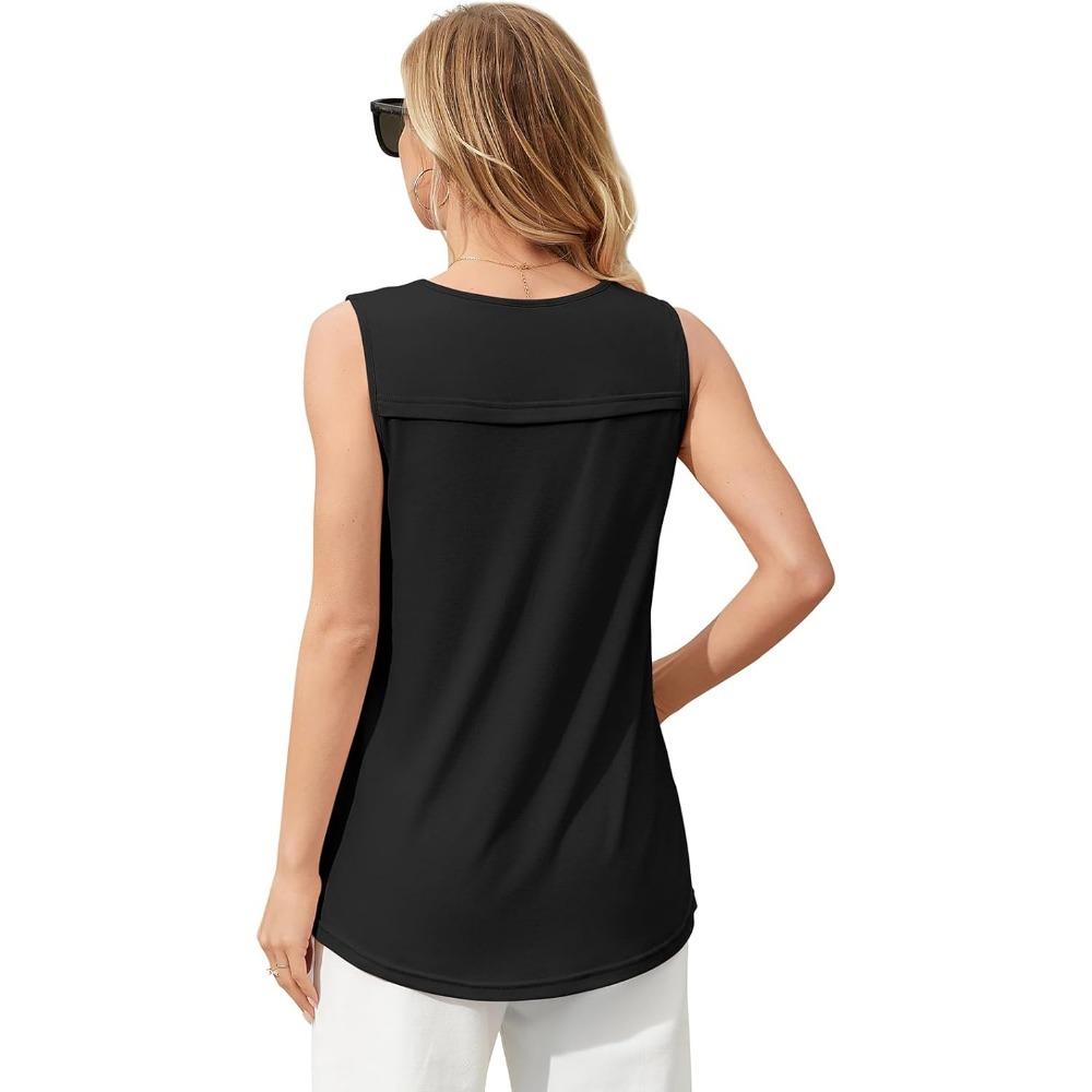 CHARMLEAKS Tank Top Built In Bras for Women Summer Pleated Square Neck Tops Flowy Sleeveless Shirts