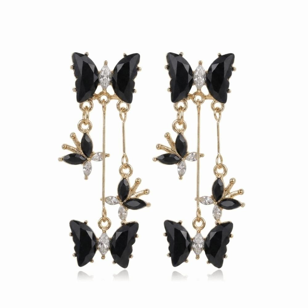 Zinc Zinc Alloy Crystal Tassel Earrings Shiny Rhinestone Dangle Earrings Long Drop Earrings All Seasons чёрный