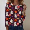 Langarmshirts Für Damen Niedliche Halloween-Print Grafik-T-Shirts Blusen Lässig Große Größen Basis-Oberteile Pullover