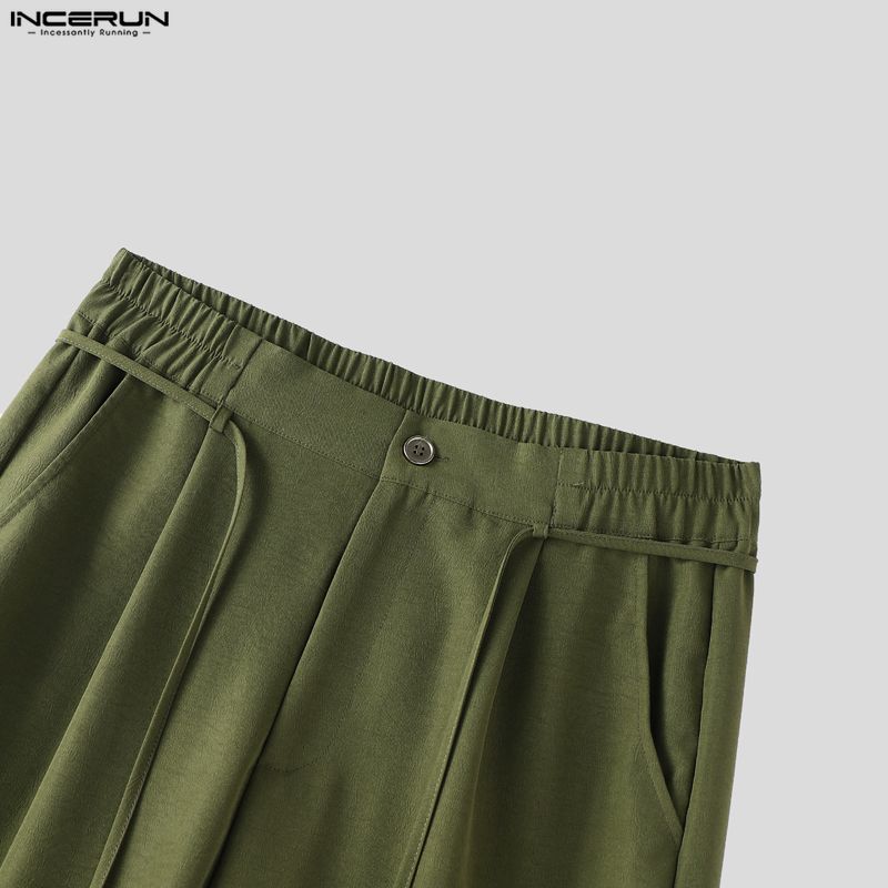 INCERUN Two Piece Suit Men Mockneck Half Sleeve Shirts Trousers Casual Loose Sets