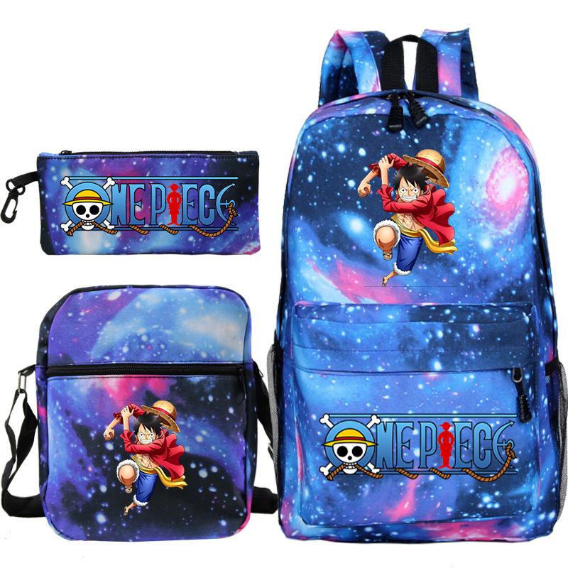 ONE PIECE Luffy Peripheral Student School Bag Three-piece Youth Backpack Shoulder Bag Pencil Case