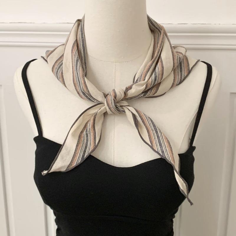 Spring and Autumn 100 pure cotton retro triangle scarf women's color matching stripe literary neck protection warm scarf scarf scarf