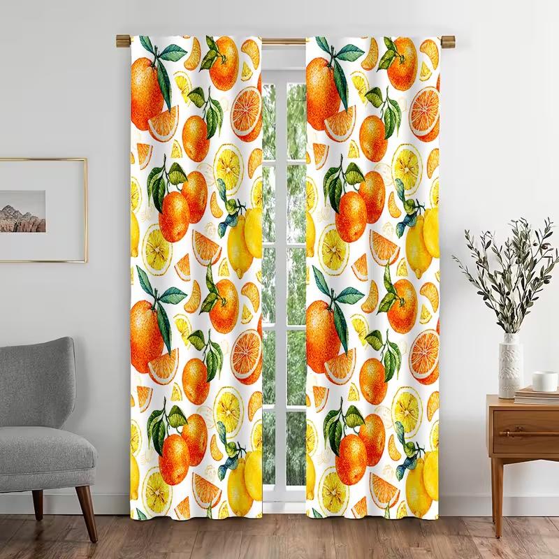 2 Pcs Orange Print Curtains,suitable for Bedroom,living Room Kitchen Decoration,home Decoration,window Decoration