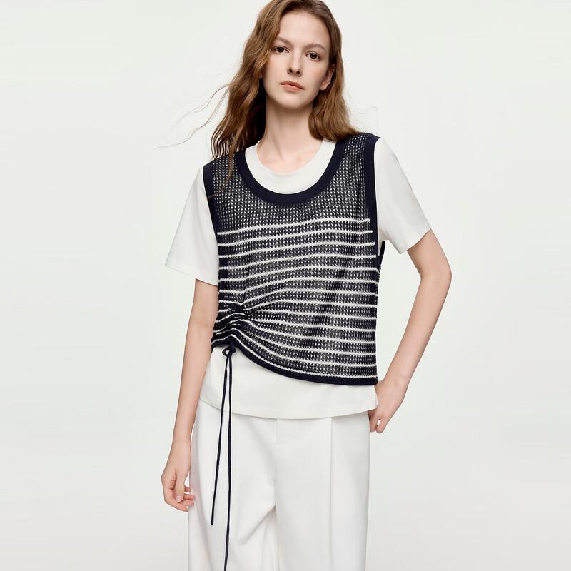 ELLE French Style Knitted Drawstring Vest & Short Sleeve Two-Piece Set