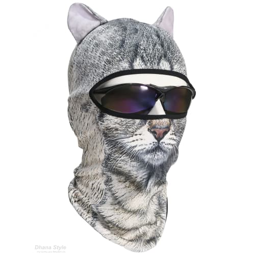 3D Animal Face Mask with Ears, Quick-Drying Full Face Balaclava/Balaclava for Airsoft, Cycling, Motorcycles, Outdoor Activities, and Cosplay (Cat)