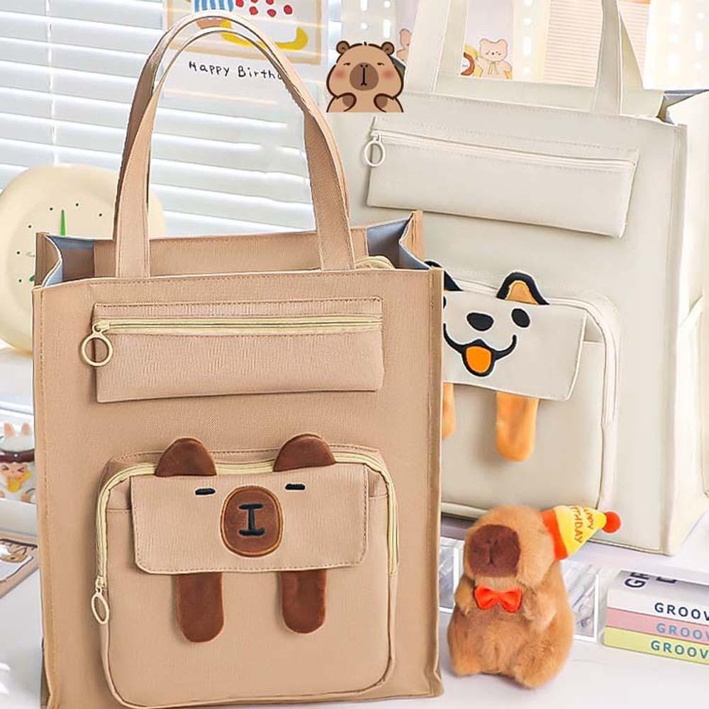 Large Capacity Dog Shoulder Bag Canvas Handbag Student Tote Bag Cute Capybara Canvas Bag  Student