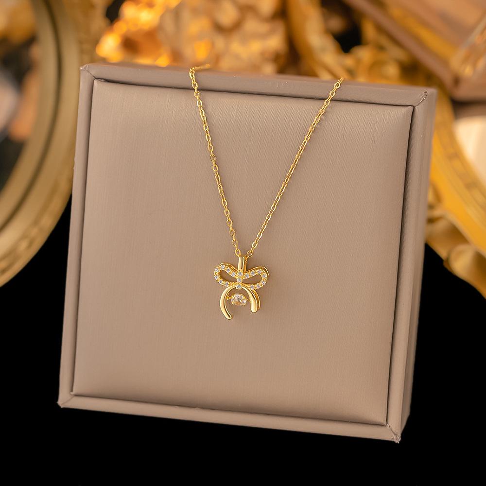 Chic Non-Fading Titanium Steel Necklace for Women with Unique Design and Sparkling Copper Pendant