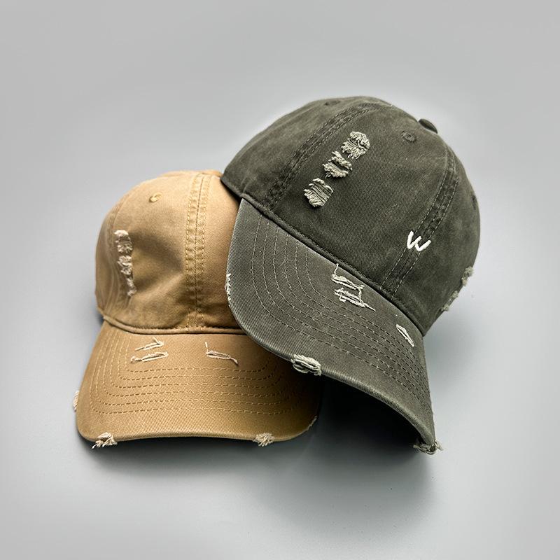 Ripped Wind Embroidery Letters Solid Color Baseball Cap Men'S And Women'S Retro Street Versatile Sunshade Cap