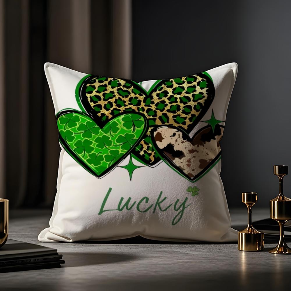 Irish Print Cushion Cover Anti-dustmite Pillowcase Invisible Zipper Silky Short Plush Sofa Cushion Cover