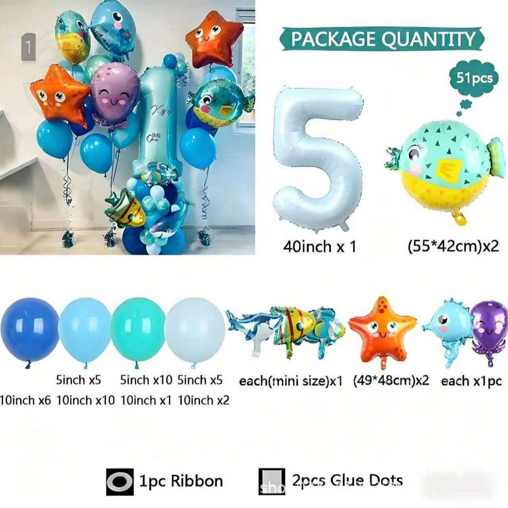 Zestaw Cyfrowych Balonów z Folii Aluminiowej o Motywie Morskim do Dekoracji Pierwszych Urodzin Dziecka