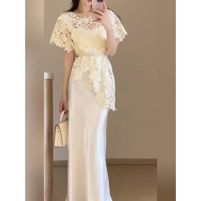 

Новое поступление Взрослая Дама как Женщина Элегантный Причудливый Минималистичный Стиль Нежный Стиль Асимметричный Подол Легче всего для Сочетания Модные Вязаные Топы с Вырезами White Tops + Dress (no belt) S (40.00 kg-49.00 kg