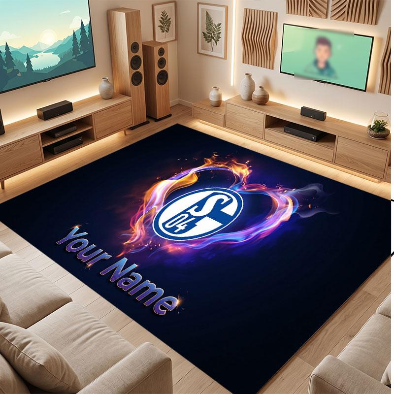 Tappeto in Velluto di Cristallo Personalizzato FC Schalke 04, Stampa Testo Nome Personalizzato, Logo Calcio Morbido Antiscivolo Tappetino per Pavimento Decorazione Casa Regalo