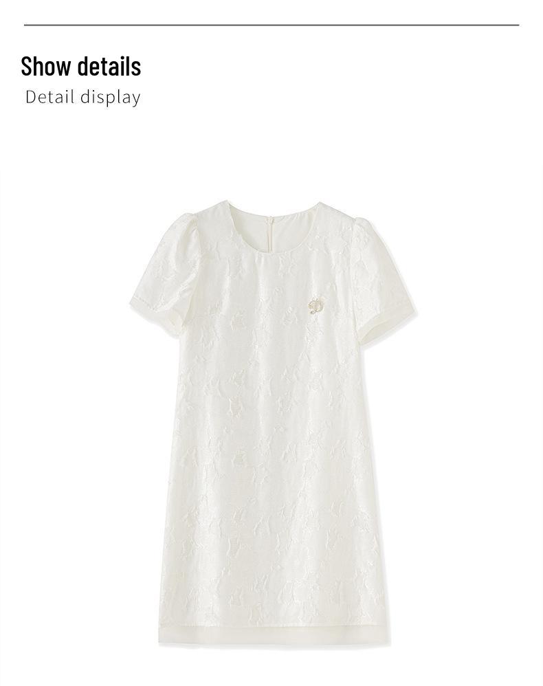 Women's Summer Mesh Jacquard Cut-Out Dress with Round Neck