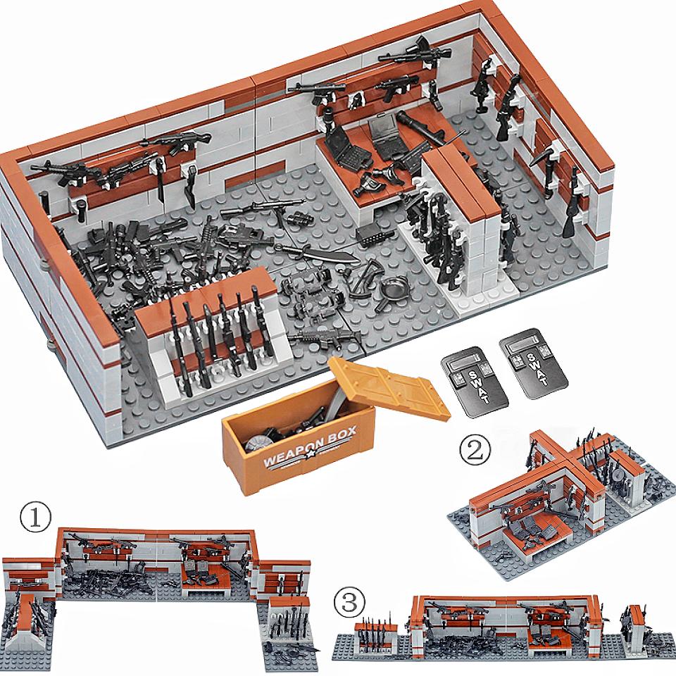 Militärische verwandelbare Waffenkammer Bausteine Spielzeug MOC Waffenkammer Blöcke Waffen Waffen Zubehör Konstruktionsspielzeug für Jungen Geschenke