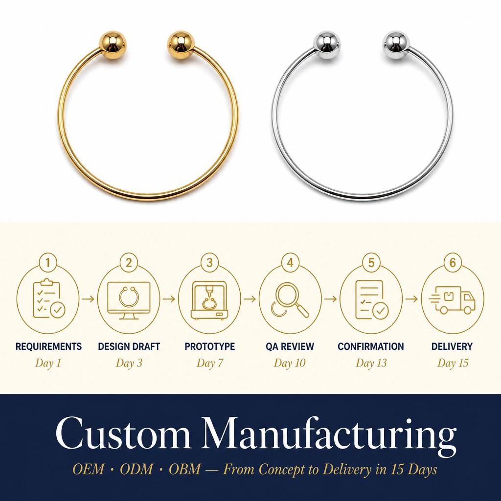 18K Gold Plated Female Stainless Steel Cuff Bracelet Silver Color Solid Metal Ball Bracelet Fashionable Cuff Bangle