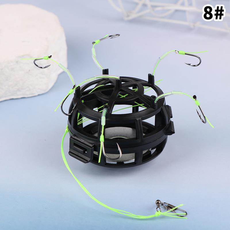 Schnurhaken Angelköderkorb 6 Haken Kohlenstoffstahl Vorfach Futterkorb Blei Design Quadratische Köderform Angel-Federköderkorb