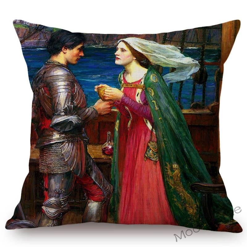 Aestheticism Master John Waterhouse Ancient Greek Myths Goddess Oil Painting Sofa Pillow Case Young Girls Linen Cushion Cover