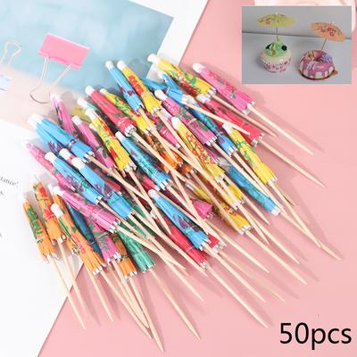 50Pcs/Pack Drink Fruit Cake Stick Mini Umbrella Paper Cocktail Parasols Umbrella