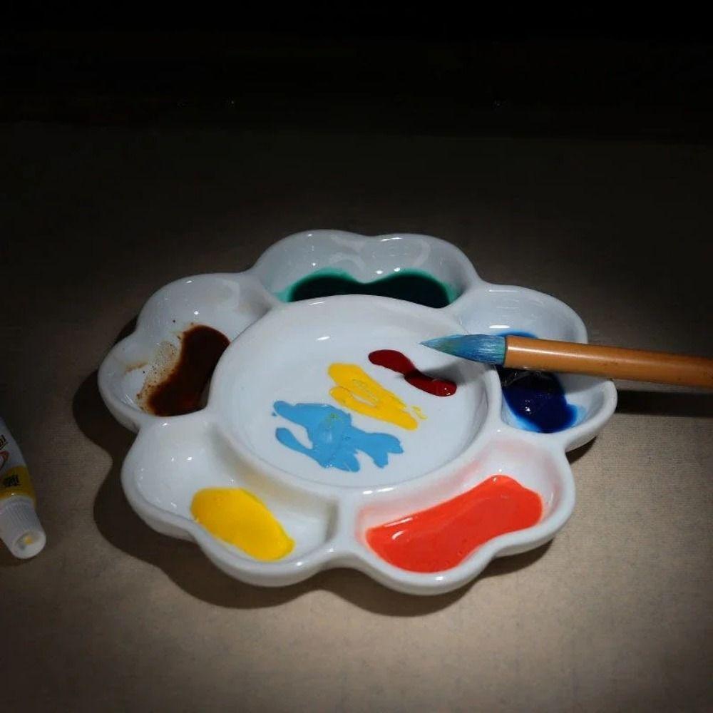 White Porcelain Palette Ceramic Plum Blossom Paint Plate Traditional Mixing Colour Tray for Artist