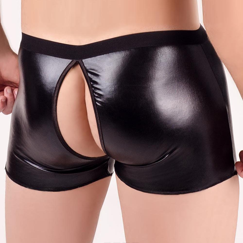 Mens Seductive Lingerie Artificial Leather Open  Crotch Bodysuit Underpants