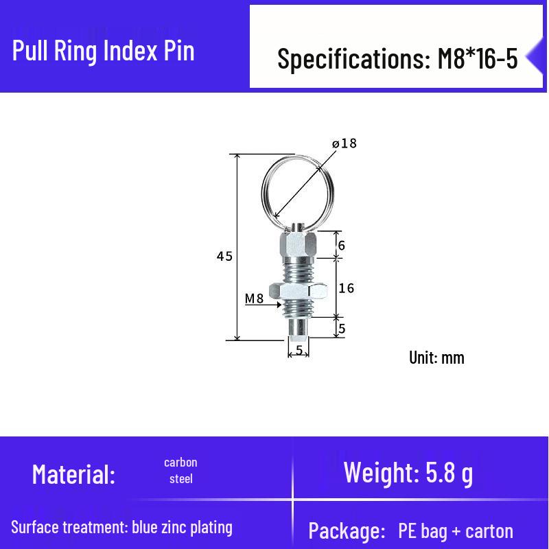 Stainless Steel Self-Locking Pull Ring Pin with Knob and Plunger Spring for Indexing and Locating