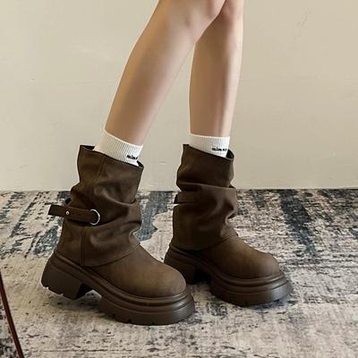 Brown Retro Platform Martin Boots Women's New Autumn and Winter Heightening Boots