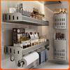 Kitchen Storage Rack Wall Mounted Knife Holder & Spice Organizer Multi-functional Seasoning Storage Shelf for Home No Drilling